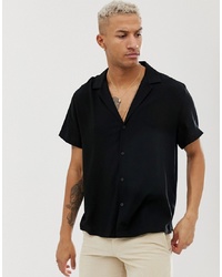 ASOS DESIGN Relaxed Viscose Shirt With Low Revere Collar In Black