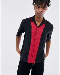 Collusion Revere Shirt With Cut Sew Panel In Black