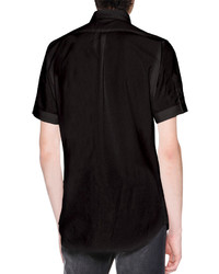 Alexander McQueen Rib Cage Velvet Short Sleeve Shirt Black