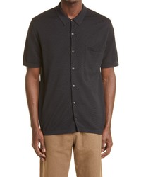 Sunspel Short Sleeve Sea Island Cotton Knit Button Up Shirt In Black At Nordstrom