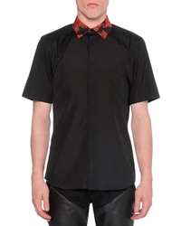 Givenchy Short Sleeve Woven Shirt Moto Jeans With Leather Insets