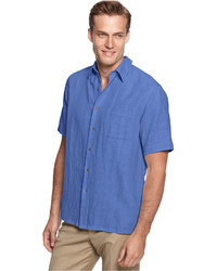 Tasso Elba Silk Linen Short Sleeve Crosshatch Shirt