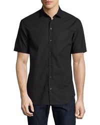 Armani Collezioni Solid Short Sleeve Cotton Shirt Black