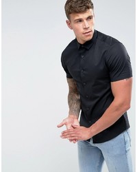 Asos Stretch Slim Shirt In Black With Short Sleeves