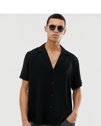 ASOS DESIGN Tall Relaxed Viscose Shirt With Low Revere Collar In Black
