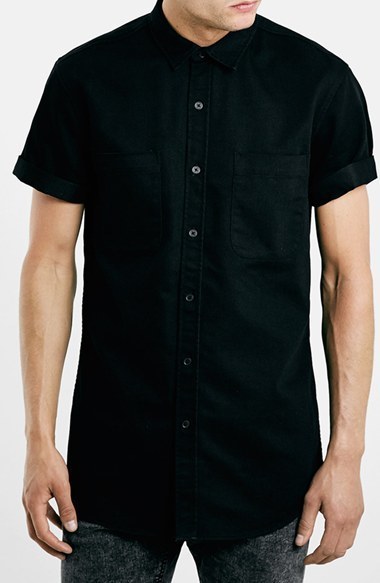 black denim short sleeve shirt