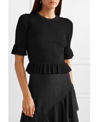 Michael Kors Collection Cropped Ruffled Ribbed Knit Sweater