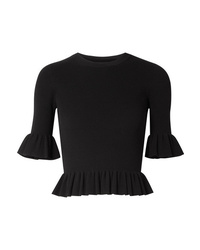 Michael Kors Collection Cropped Ruffled Ribbed Knit Sweater