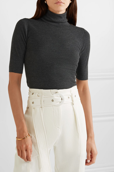 Theory Leenda Ribbed Merino Wool Turtleneck Top, $190 | NET-A