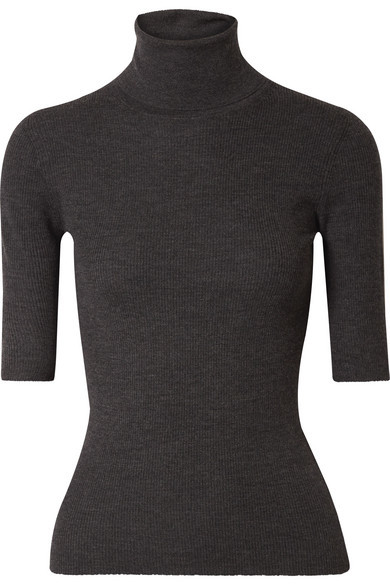 Theory Leenda Ribbed Merino Wool Turtleneck Top, $190 | NET-A