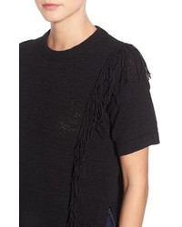 MICHAEL Michael Kors Michl Michl Kors Fringe Trim Short Sleeve Sweater Size Small Black