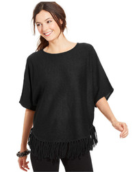 Ny Collection Petite Short Sleeve Fringe Sweater