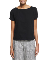 Eileen Fisher Organic Cotton Short Sleeve Top Black Plus Size