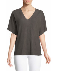 Eileen Fisher Short Sleeve V Neck Organic Linen Top