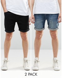 Asos Brand 2 Pack Denim Shorts In Slim Fit Save 23%