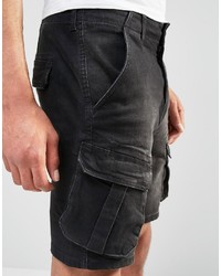 Asos Brand Denim Shorts In Slim Fit With Cargo Styling In Black