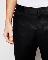 Asos Brand Slim Tailored Shorts In Black Linen Mix