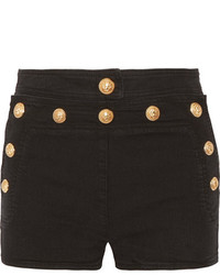 Balmain Button Detailed Stretch Denim Shorts Black