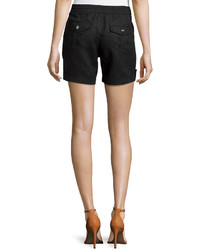 Neiman Marcus Cuffed Drawstring Linen Shorts Black