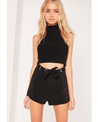 Missguided Eyelet Detail Tie Waisted Shorts Black