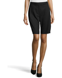 Halston Heritage Pleated Wool Knit Bermuda Shorts Black