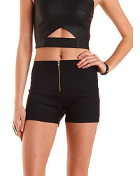 Charlotte Russe Ruched Zip Up High Waisted Shorts