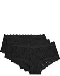 Hanky Panky Signature Set Of Three Stretch Lace Boy Shorts Black