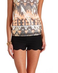 Charlotte Russe Stretchy Scalloped High Waisted Shorts