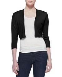 Neiman Marcus Cashmere Collection 34 Sleeve Silk Cashmere Shrug Black