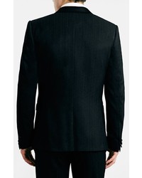 Topman Black Textured Skinny Fit Tuxedo Jacket