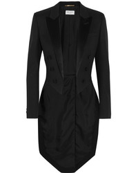 Saint Laurent Silk Satin Trimmed Wool Tuxedo Blazer Black