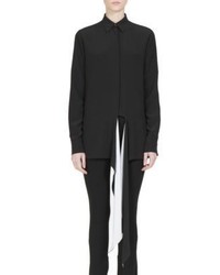Givenchy Contrast Tie Front Silk Crepe De Chine Blouse