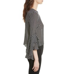 Milly Gabby Dot Crepe Bell Sleeve Silk Top