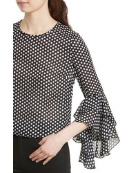 Milly Gabby Dot Crepe Bell Sleeve Silk Top