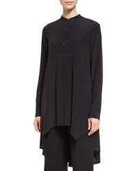 Maiyet Long Sleeve Button Front Long Blouse Black