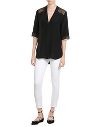 By Malene Birger Silk Blouse With Sheer Shoulder Panels