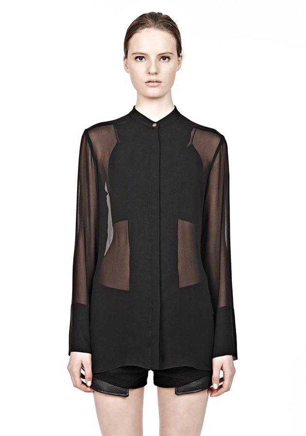 Alexander Wang Long Sleeve Chiffon Shirt, $325 | Alexander Wang | Lookastic