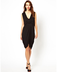 French Connection Notgoogle Wrapover Dress With Silk Trim Black