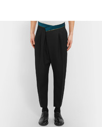 Haider Ackermann Tapered Silk Satin Trimmed Wool Trousers