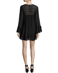 Rachel Zoe Anita Bell Sleeve Silk Mini Dress Black