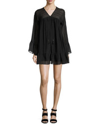 Rachel Zoe Anita Bell Sleeve Silk Mini Dress Black
