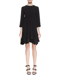 Chloé Chloe 34 Sleeve Asymmetric Hem Silk Dress Black