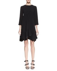 Chloé Chloe 34 Sleeve Asymmetric Hem Silk Dress Black