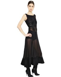 Francesco Scognamiglio Faux Leather Details Silk Chiffon Dress