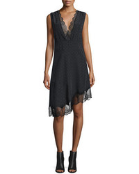 Zadig & Voltaire Lace Trim Silk Jacquard Asymmetric Dress Noir