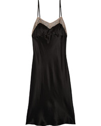 Maison Margiela Lace Trimmed Silk Charmeuse Dress Black