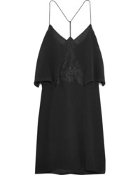 Madewell Lace Trimmed Silk Crepe De Chine Mini Dress Black