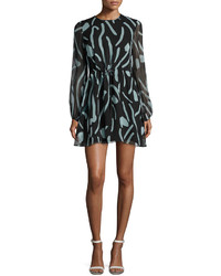 Diane von Furstenberg Long Sleeve Crewneck Silk Mini Dress