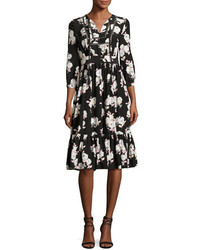 Kate Spade New York 34 Sleeve Smocked Silk Posy Dress Black