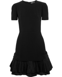 Alexander McQueen Pleated Silk Trimmed Crepe Dress Black